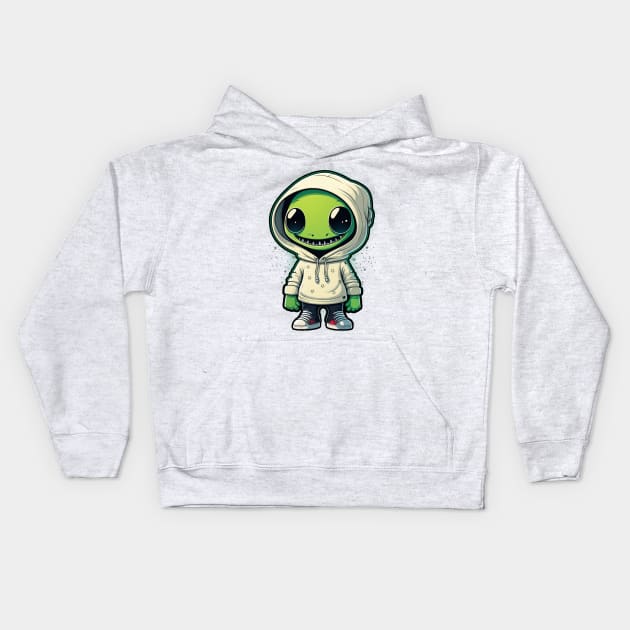 Cool Alien with a Hooded Pullover design #2 Kids Hoodie by Farbrausch Art